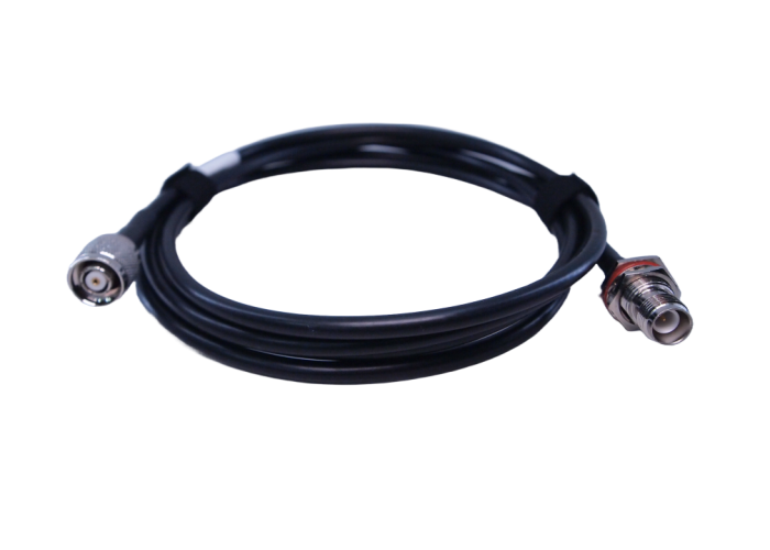 RP-TNC male to RP-TNC female (Panel mount), LMR-195 50ohm Low Loss Coaxial Cable, PVC, O.D.6mm, Black, 2 metres
