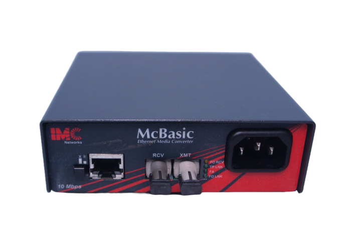 IMC Networks McBasic TP/FO 10Base-T to 10Base-FL Standalone media converter ST type, Multi-mode, Fiber optical distance up to 550m with build-in 220VAC power supply