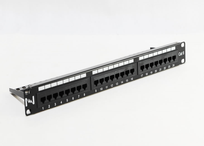 Nissencabling 3012IP-CK248T-C6ABL 24 Port Cat.6 UTP Patch Panel, 1U, Black, w/back cable support bar, M6 nuts, cable ties